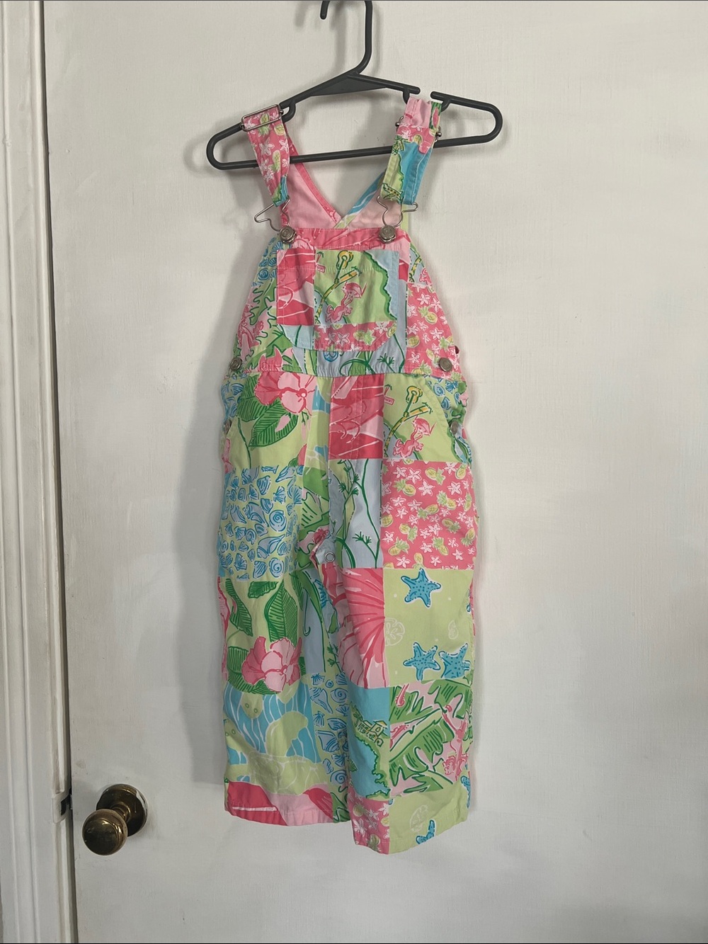 Lilly Pulitzer Pink & Green Patchwork Floral Girls' Overalls